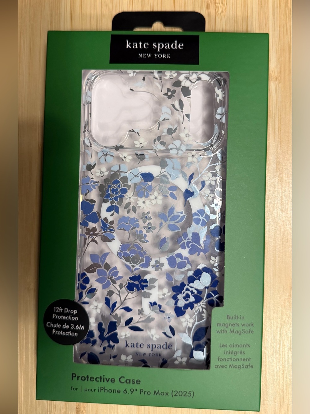 Brand New Kate Spade iPhone 17 Pro Max 2025 MagSafe Case Blue Floral Clear